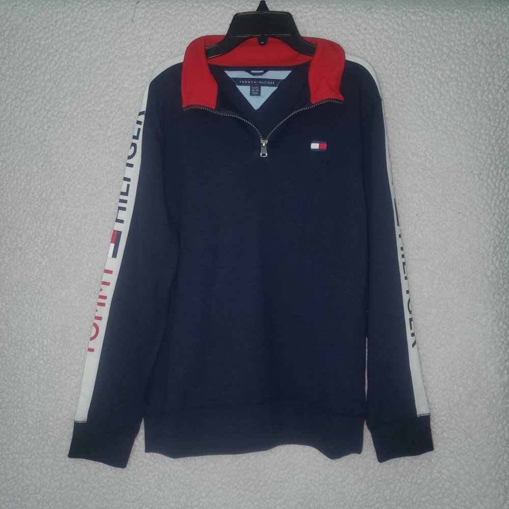 Tommy Hilfiger quarter zip pullover SZ LG (16/18) Color Blue 100% Cotton